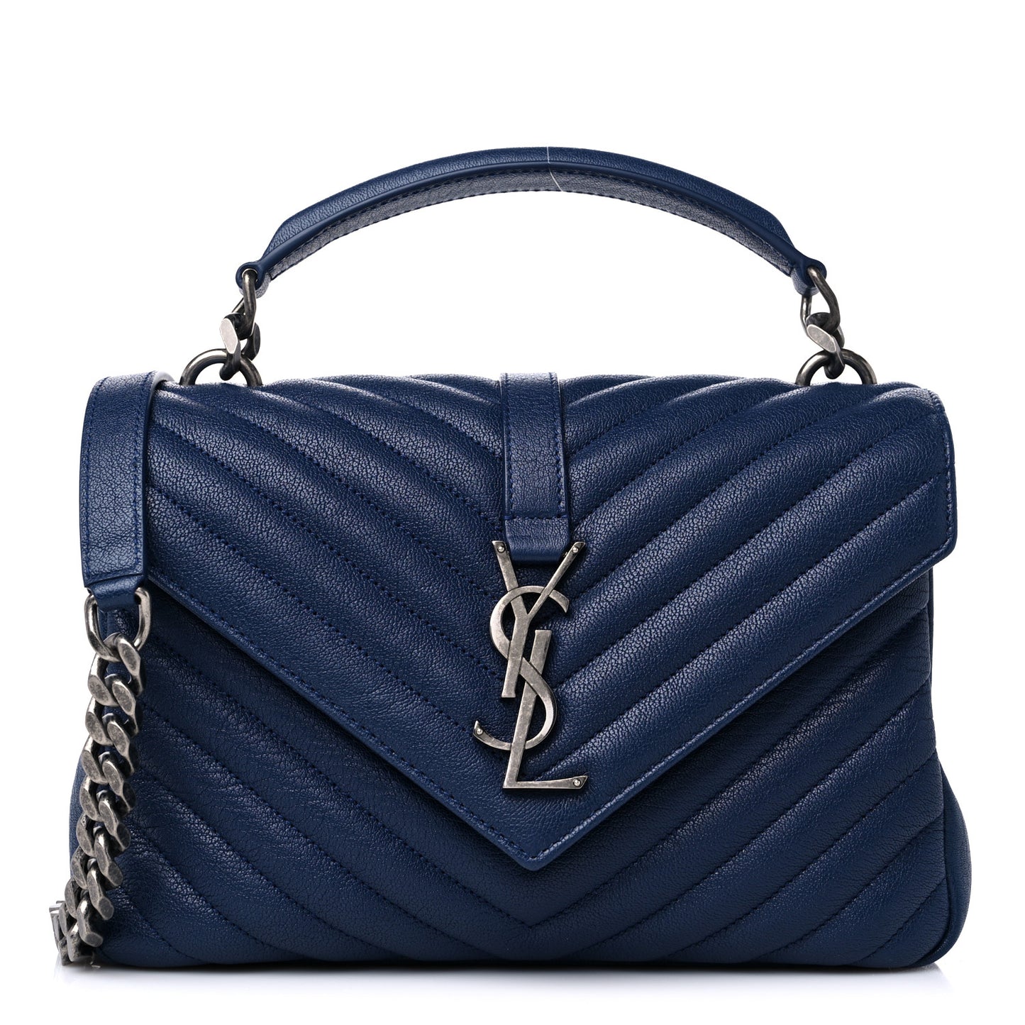 Sheepskin Matelasse Chevron Monogram Medium College Bag Blue Charron