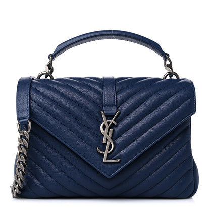 Saint Laurent Sheepskin Matelasse Chevron Monogram Medium College Bag Blue Charron 1 of 10