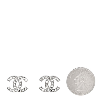 Chanel Crystal Mini Timeless CC Earrings Silver 2 of 5