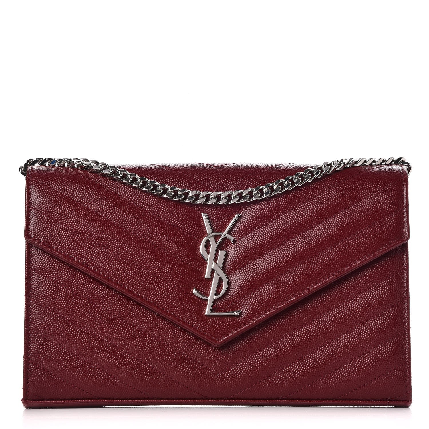 Saint Laurent Grain De Poudre Matelasse Chevron Monogram Chain Wallet Palissandre 1 of 8