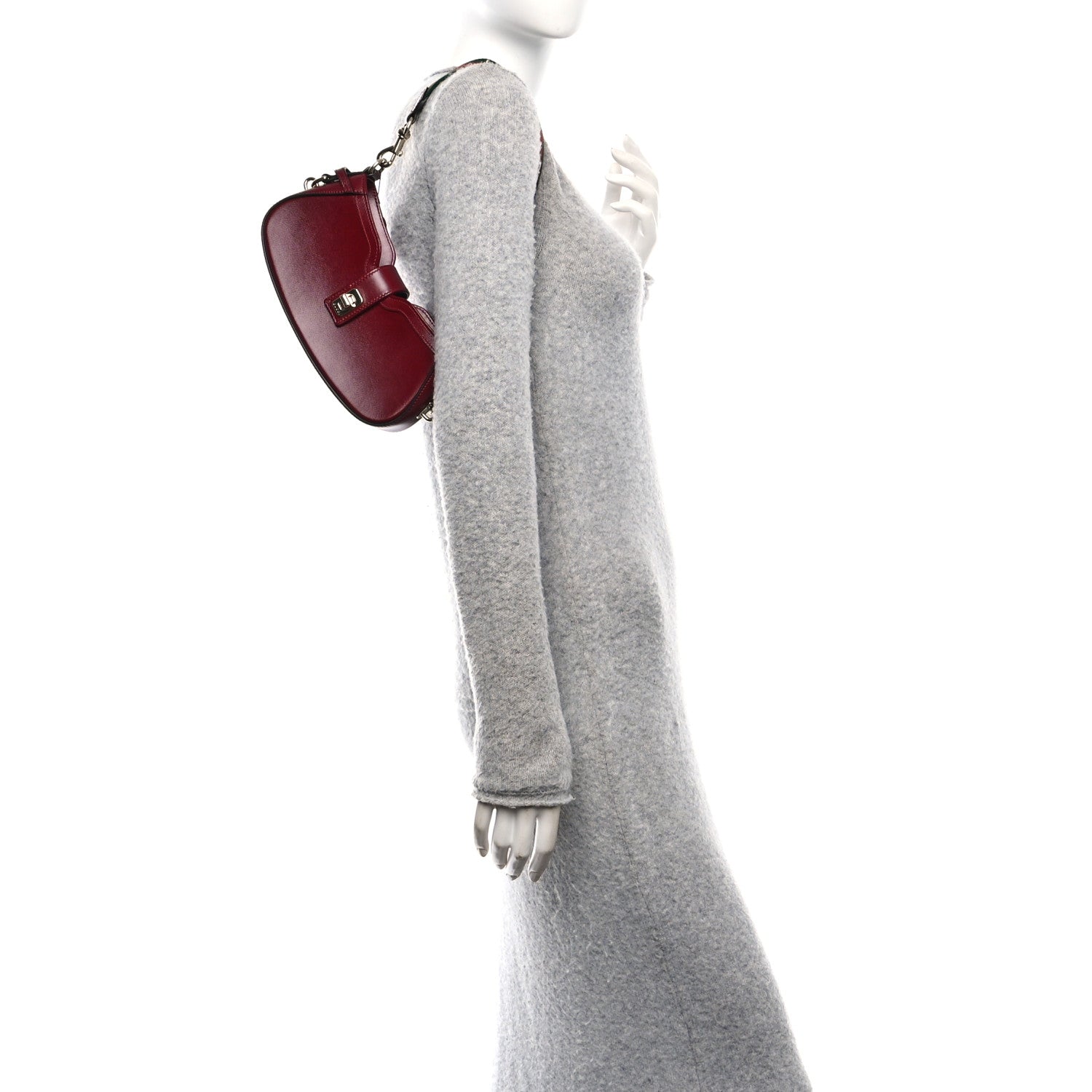 Gucci Calfskin Mini Moon Side Shoulder Bag Rosso Ancora 2 of 10