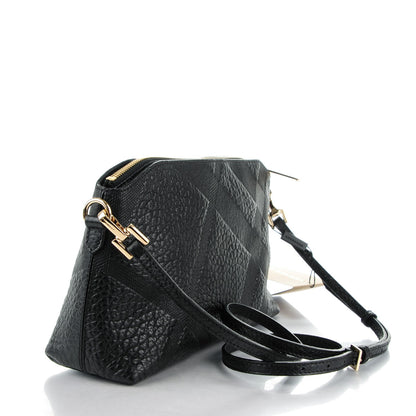 Burberry Signature Grain Calfskin Check Embossed Small Chichester Crossbody Clutch Bag Black 3 of 9