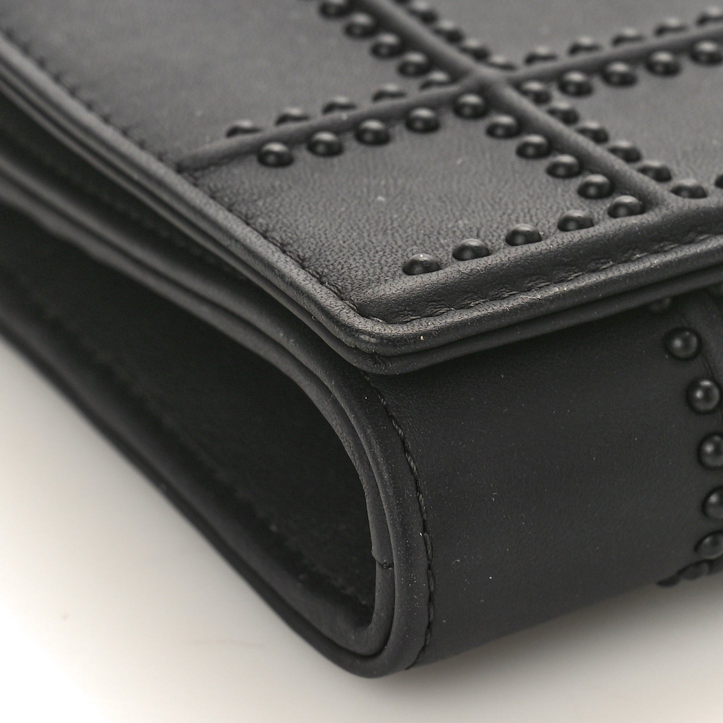 Ultra Matte Calfskin Studded Diorama Croisiere Chain Wallet Black