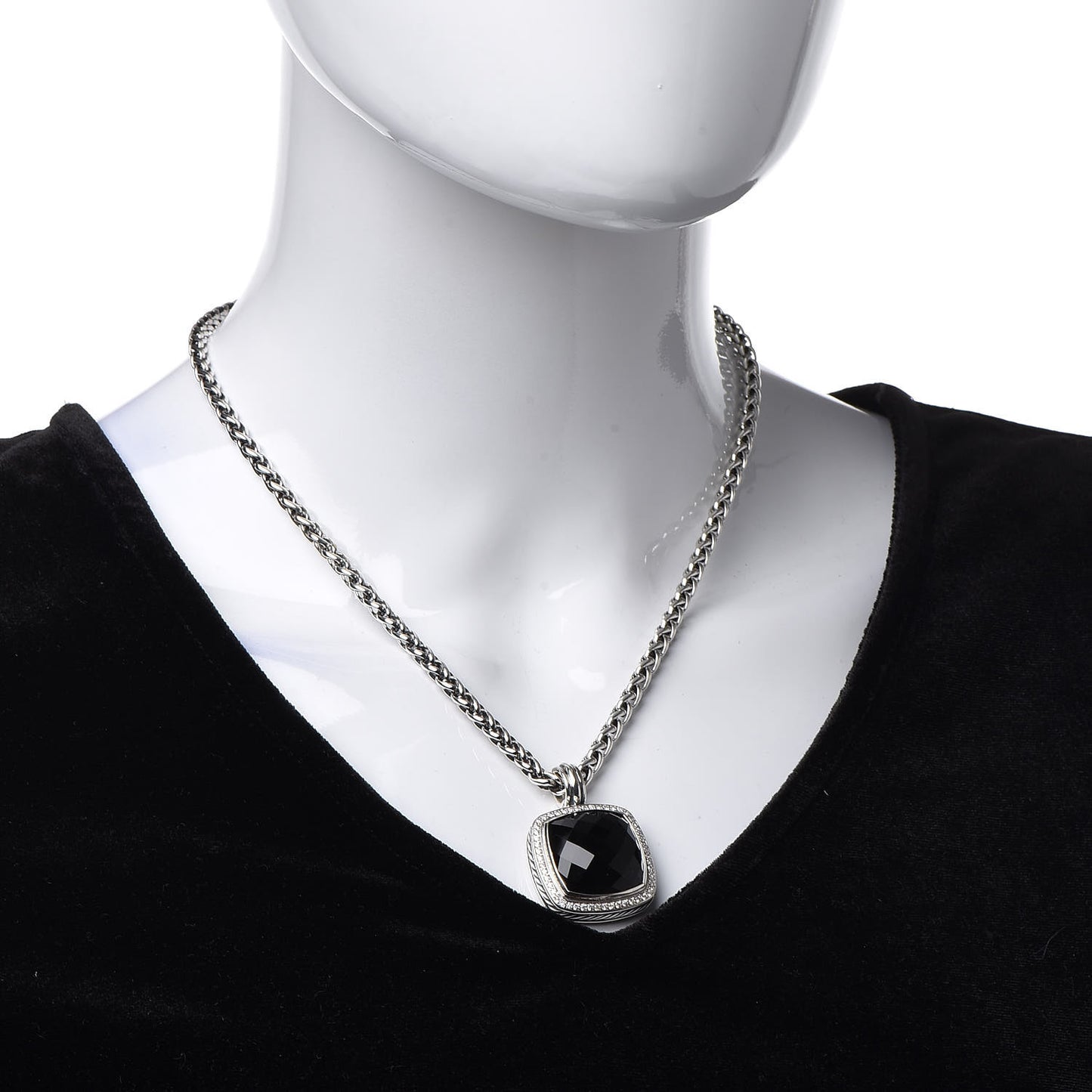 Sterling Silver Diamond Black Onyx 20mm Albion Pendant Necklace