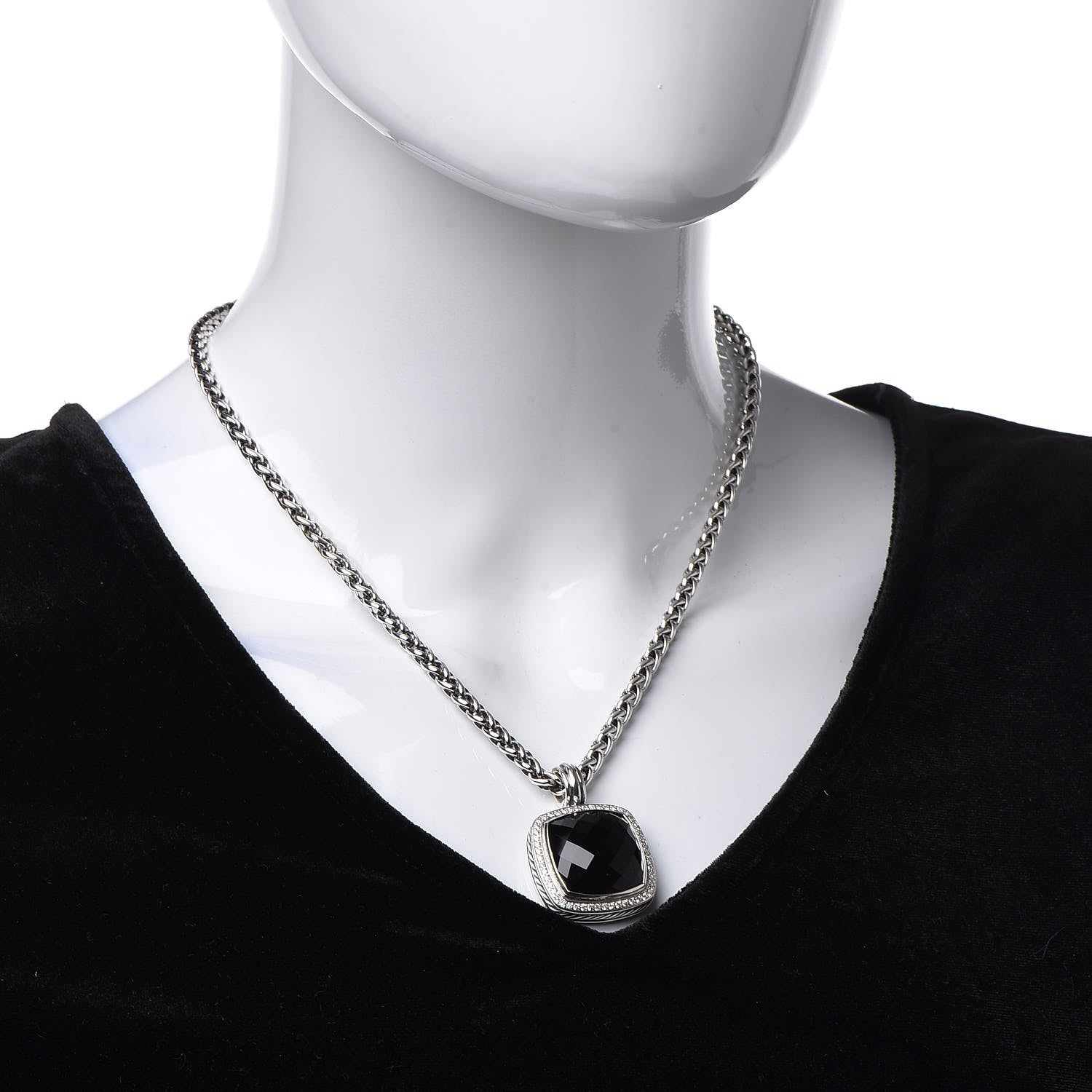 David Yurman Sterling Silver Diamond Black Onyx 20mm Albion Pendant Necklace 2 of 6