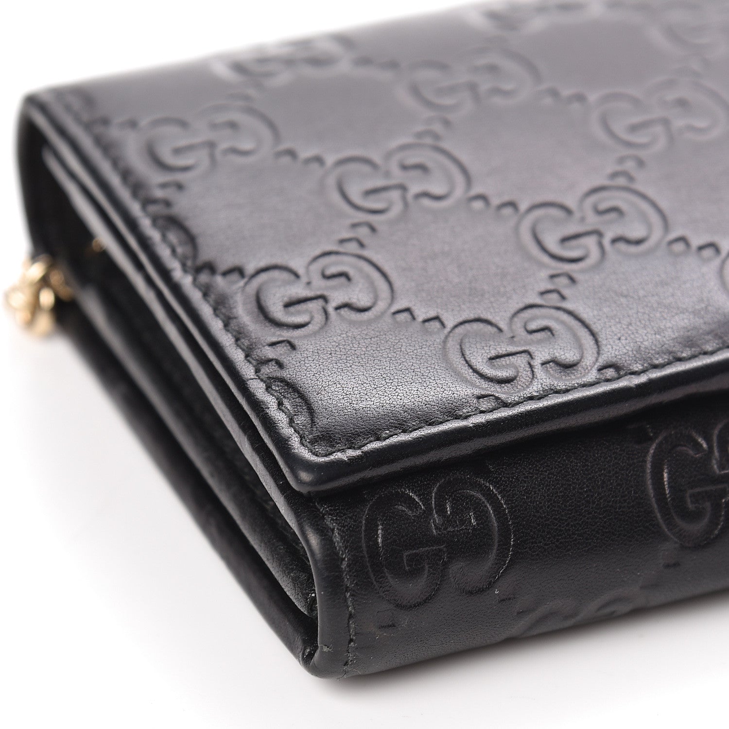 Gucci Guccissima Margaux Calfskin Metal Bar Chain Wallet Black 9 of 12