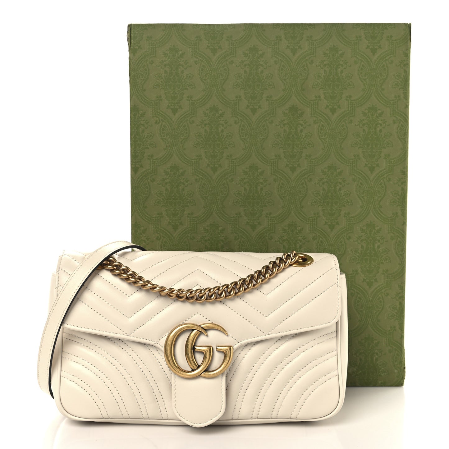 Calfskin Matelasse Small GG Marmont Shoulder Bag White