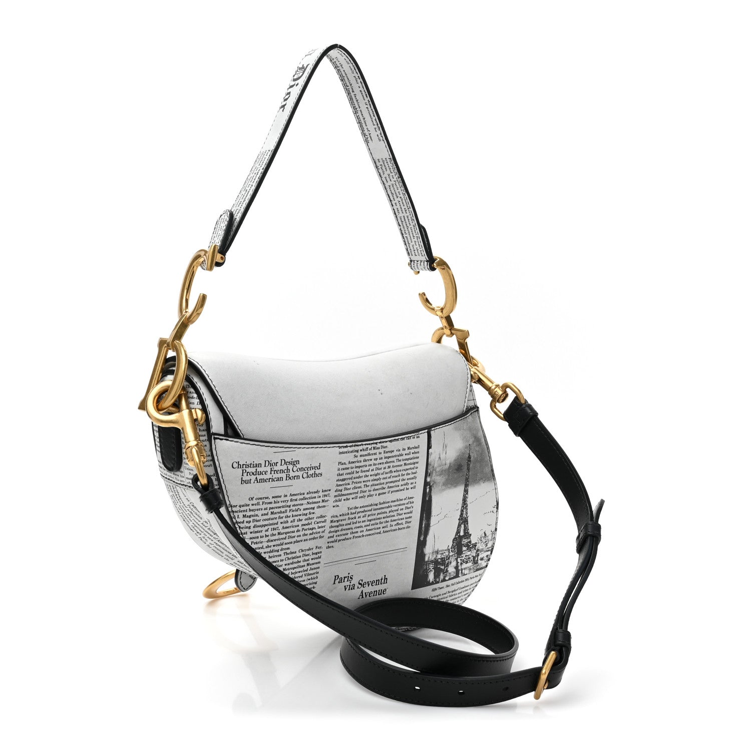Christian Dior Calfskin Newspaper Printed Saddle Bag With Strap Black White 3 of 10