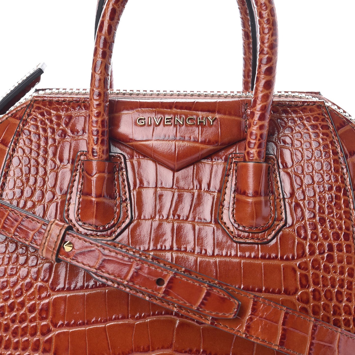 Calfskin Crocodile Embossed Mini Antigona Cognac
