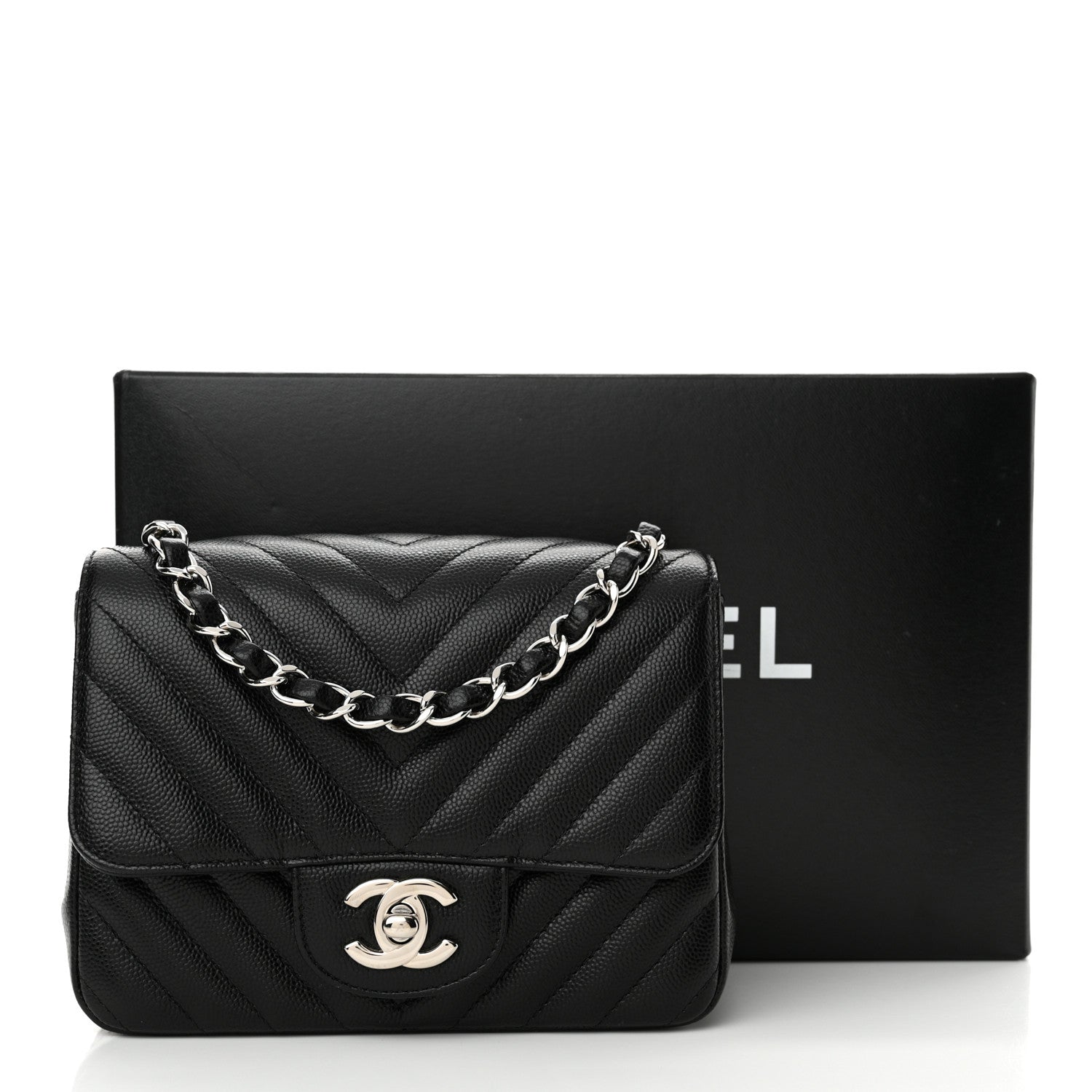 Chanel Caviar Chevron Quilted Mini Square Flap Black 11 of 11