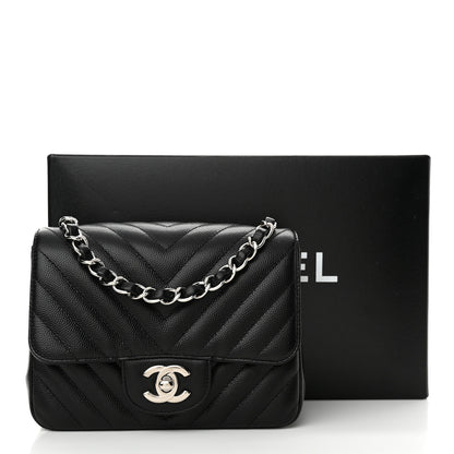 Chanel Caviar Chevron Quilted Mini Square Flap Black 11 of 11