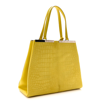 Fendi Vitello Calf Hair Crocodile Embossed Large 3Jours Tote Sunflower Cedro 3 of 9