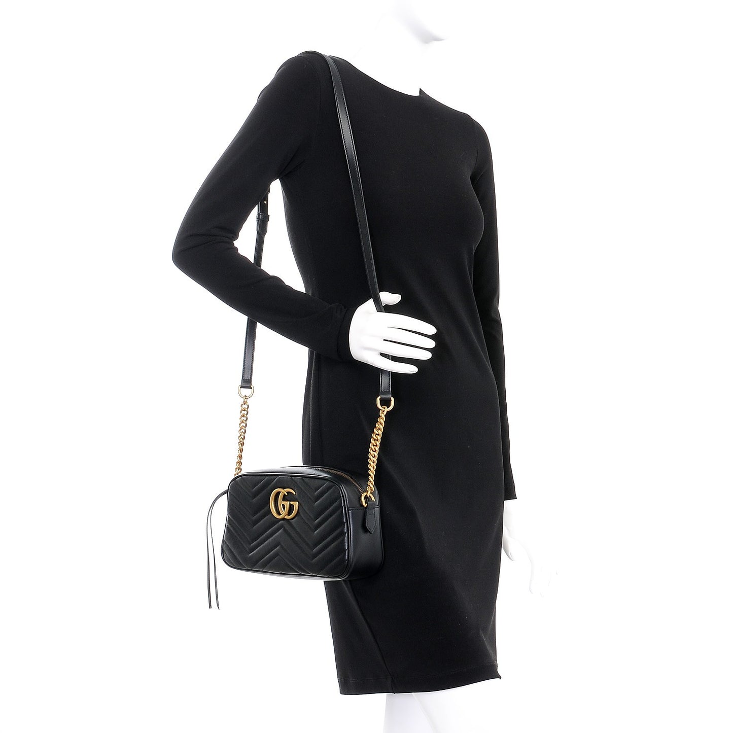 Calfskin Matelasse Small GG Marmont Chain Shoulder Bag Black