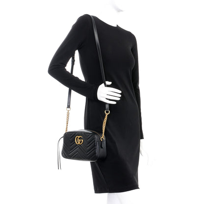 Gucci Calfskin Matelasse Small GG Marmont Chain Shoulder Bag Black 2 of 7