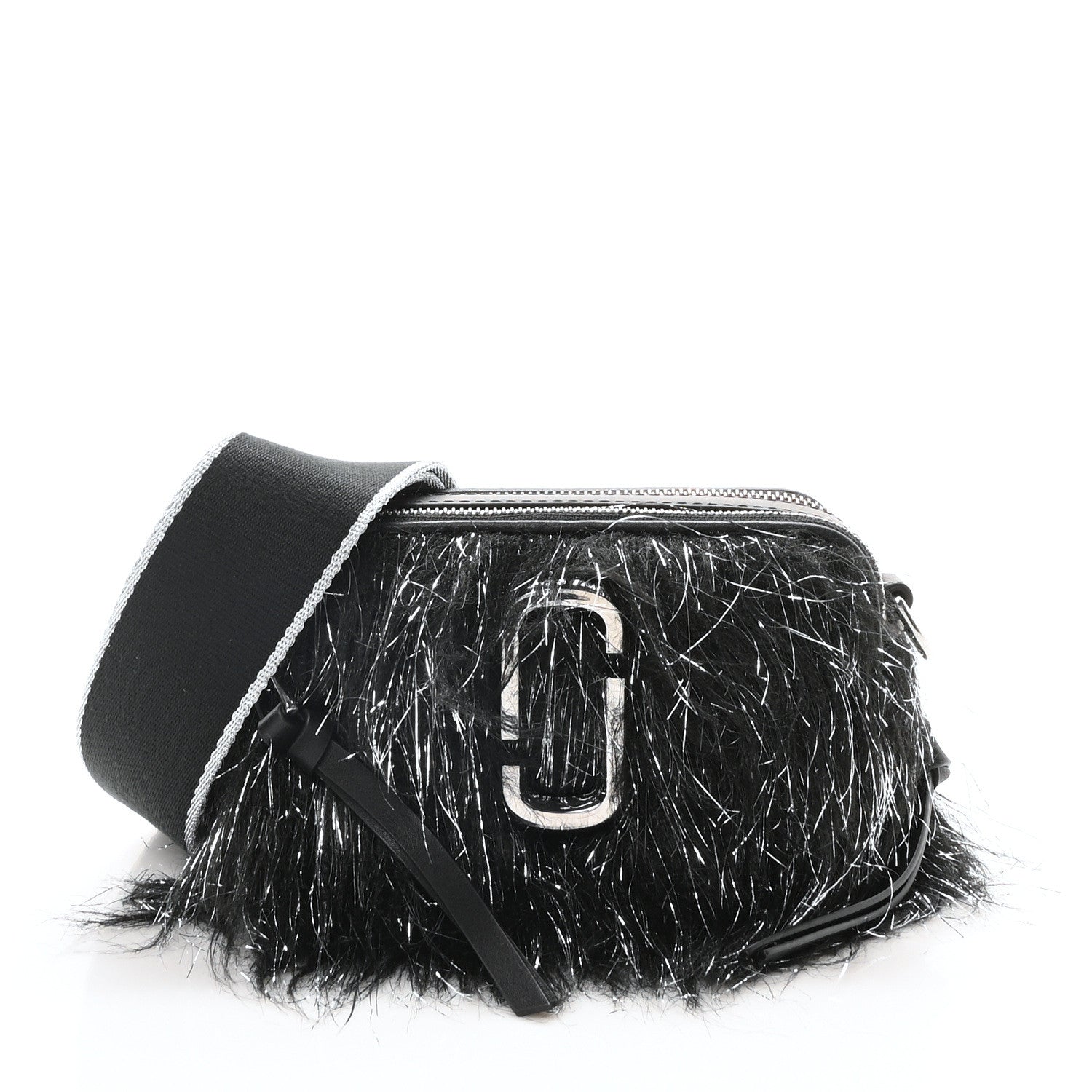 Marc Jacobs Faux Fur The Monster Snapshot Camera Bag Black Silver