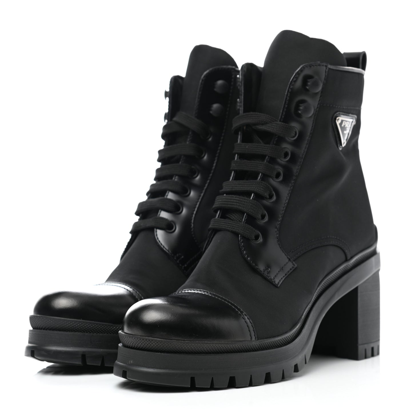 Spazzolato Re-Nylon Metal Triangle Logo Lace Up 85mm Boots 38 Black