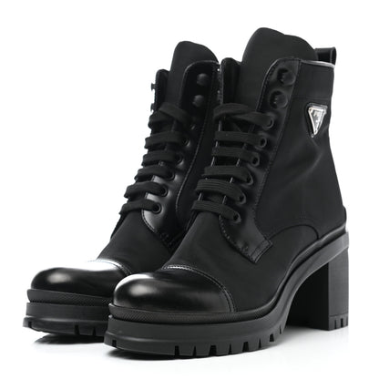 Prada Spazzolato Re-Nylon Metal Triangle Logo Lace Up 85mm Boots 38 Black 3 of 9