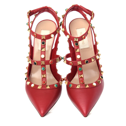 Valentino Garavani Calfskin Rockstud Rolling Ankle Strap 100mm Pumps 37.5 Rosso Valentino 5 of 11