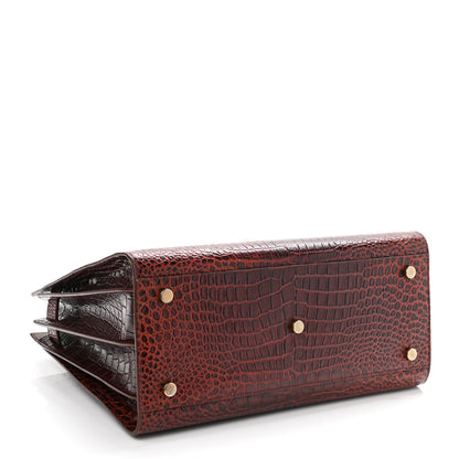 Saint Laurent Calfskin Crocodile Embossed Small Sac de Jour Dark Blood 4 of 13