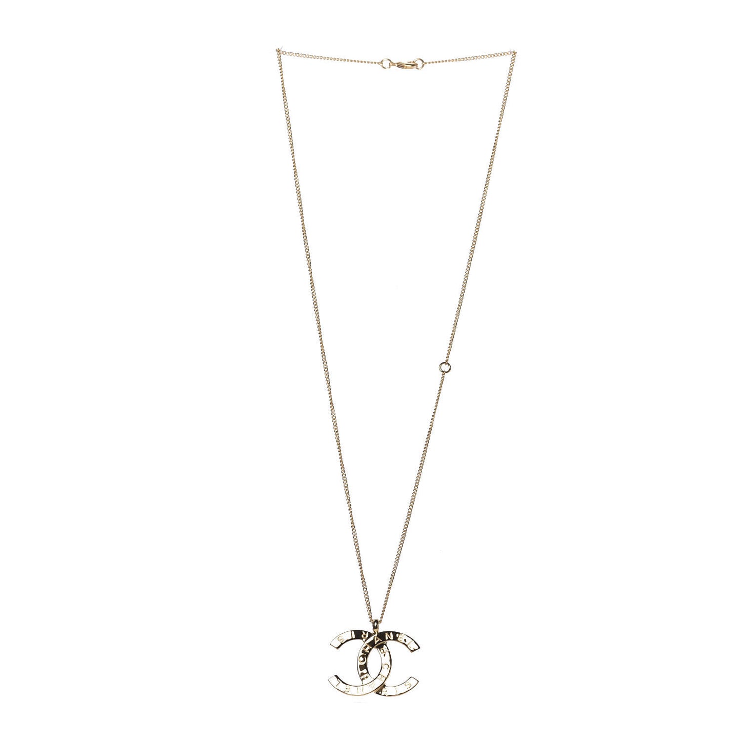 Metal CC Paris Button Necklace Gold