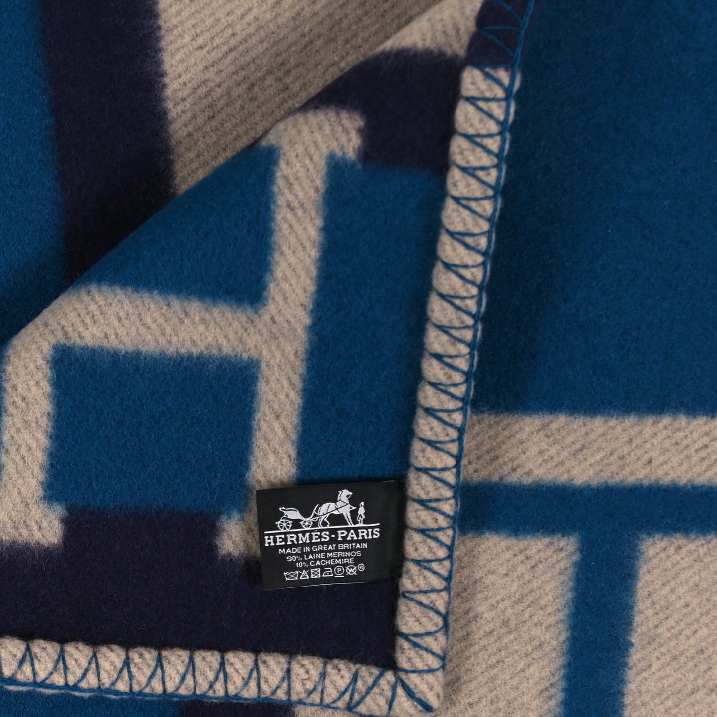 Wool Cashmere Avalon Bayadere Throw Blanket Marine