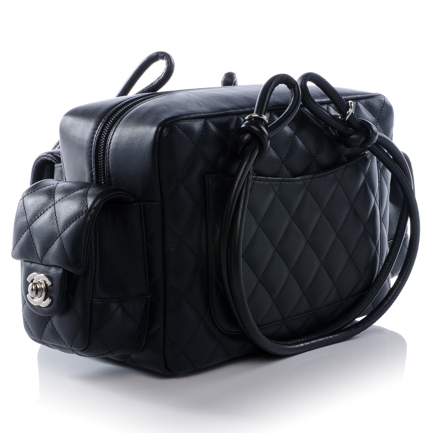 Calfskin Quilted Small Cambon Multipocket Reporter Black