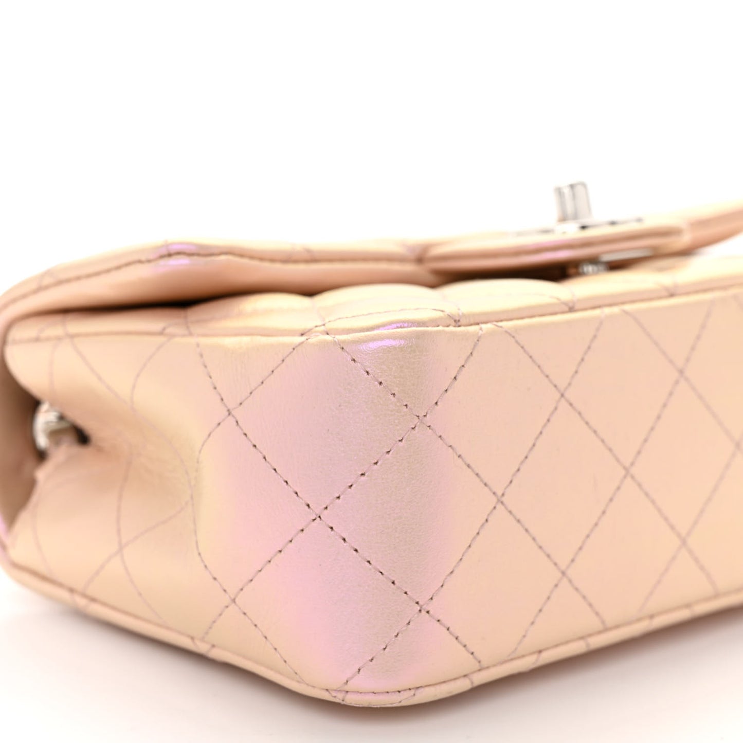 Iridescent Calfskin Quilted Mini Rectangular Flap Pink
