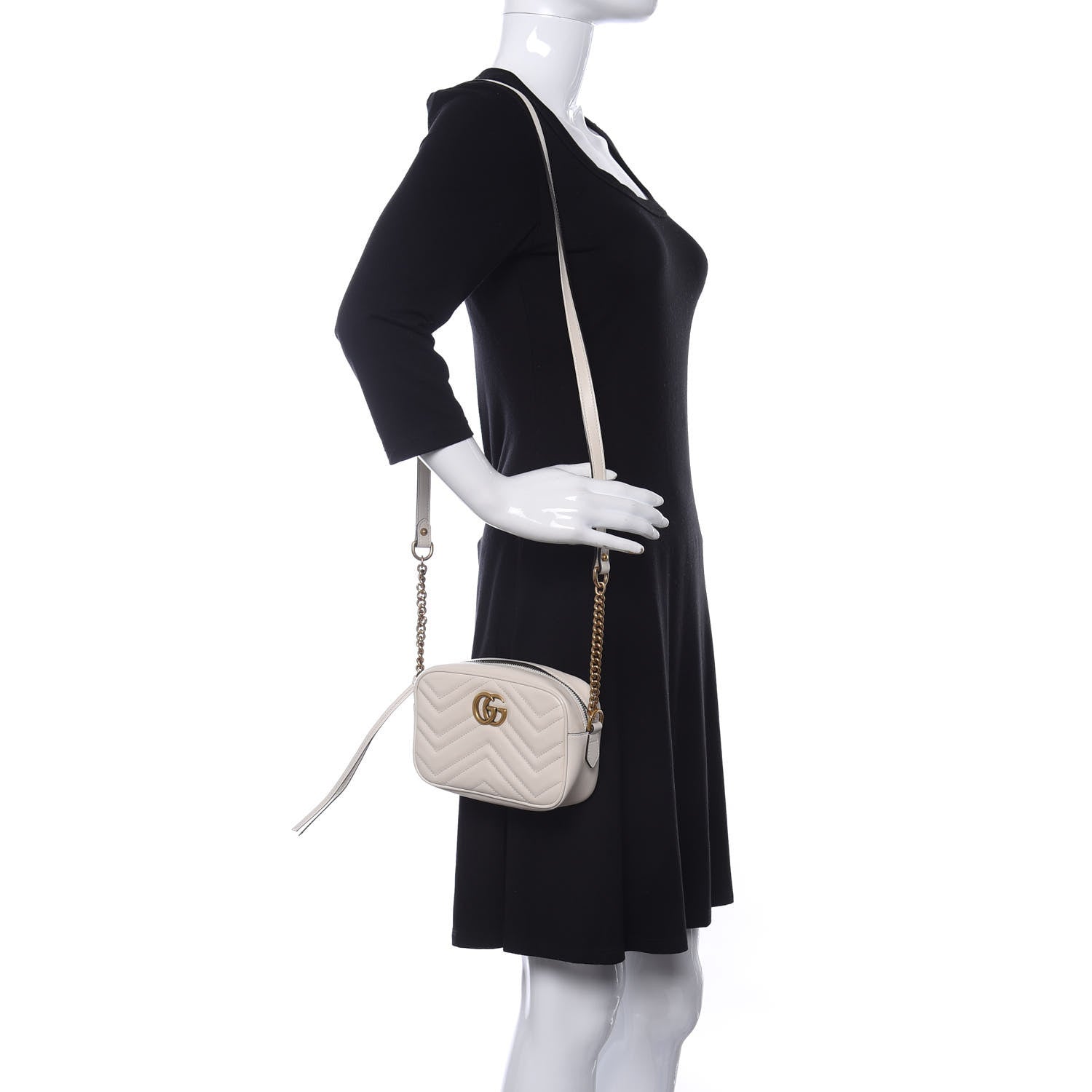 Gucci Calfskin Matelasse Mini GG Marmont Chain Shoulder Bag White 2 of 9