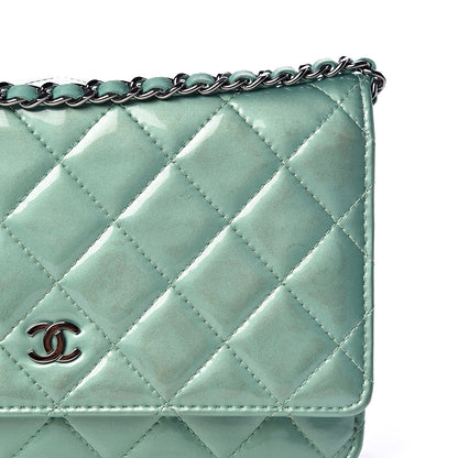 Chanel Patent Quilted Wallet On Chain WOC Green 11 of 14