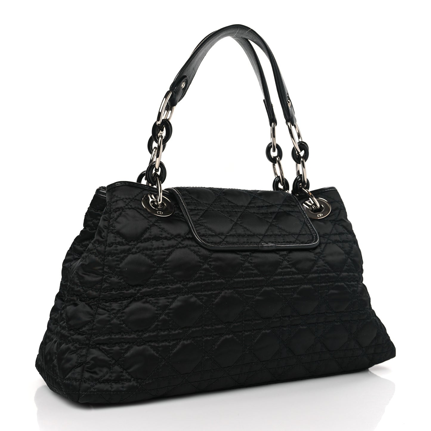 Satin Cannage Charming Lock Flap Shoulder Bag Black