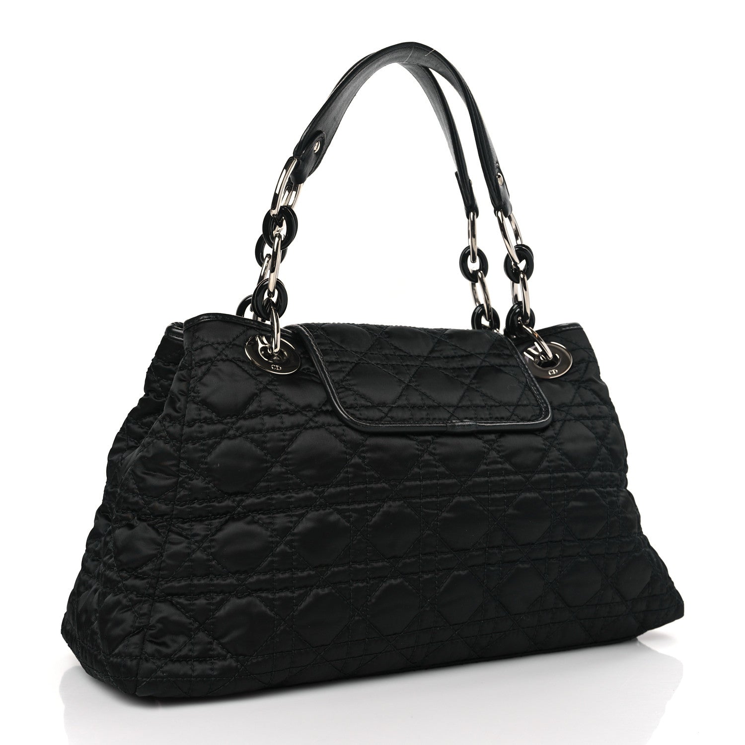 Christian Dior Satin Cannage Charming Lock Flap Shoulder Bag Black 3 of 10