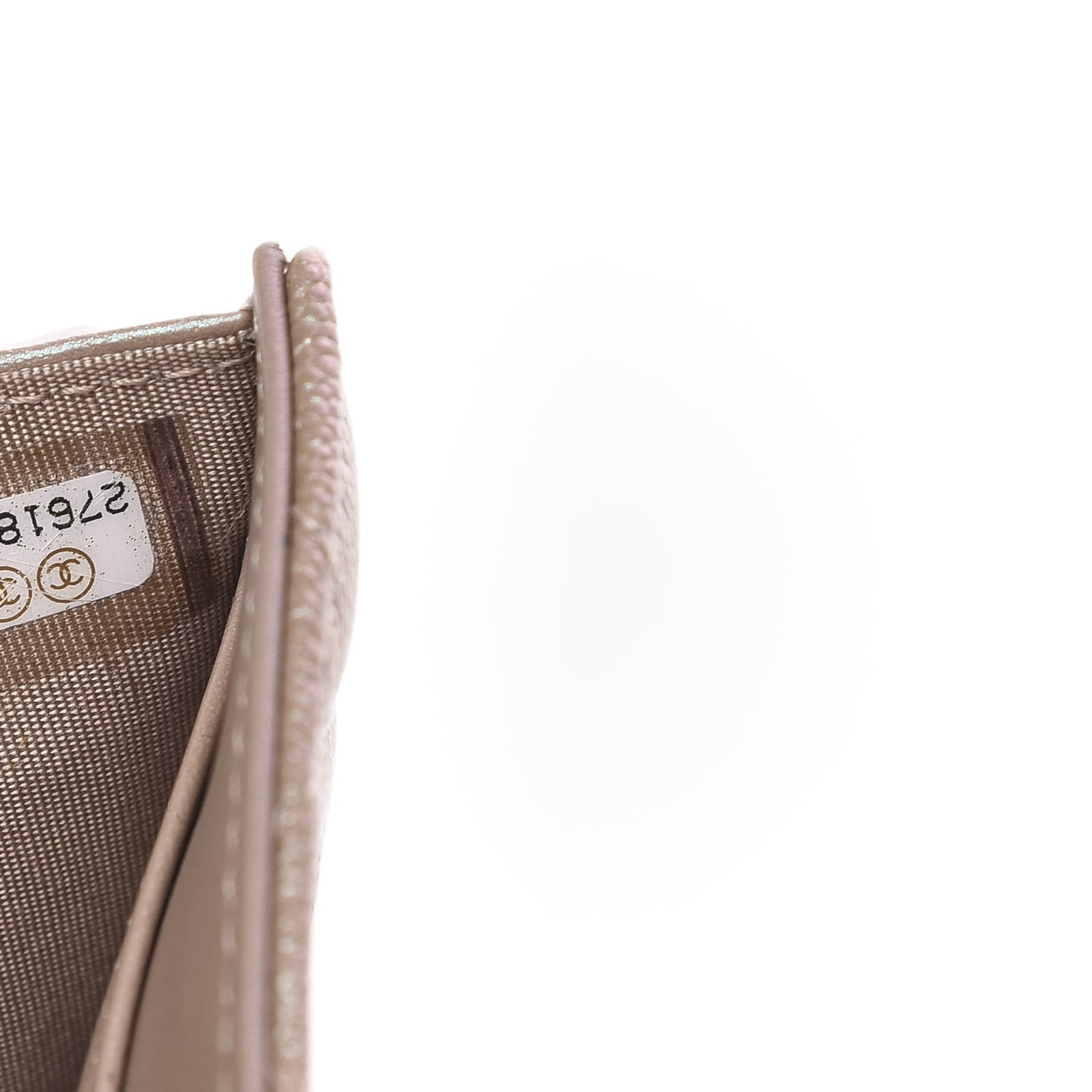 Iridescent Caviar Quilted Small Flap Wallet Beige