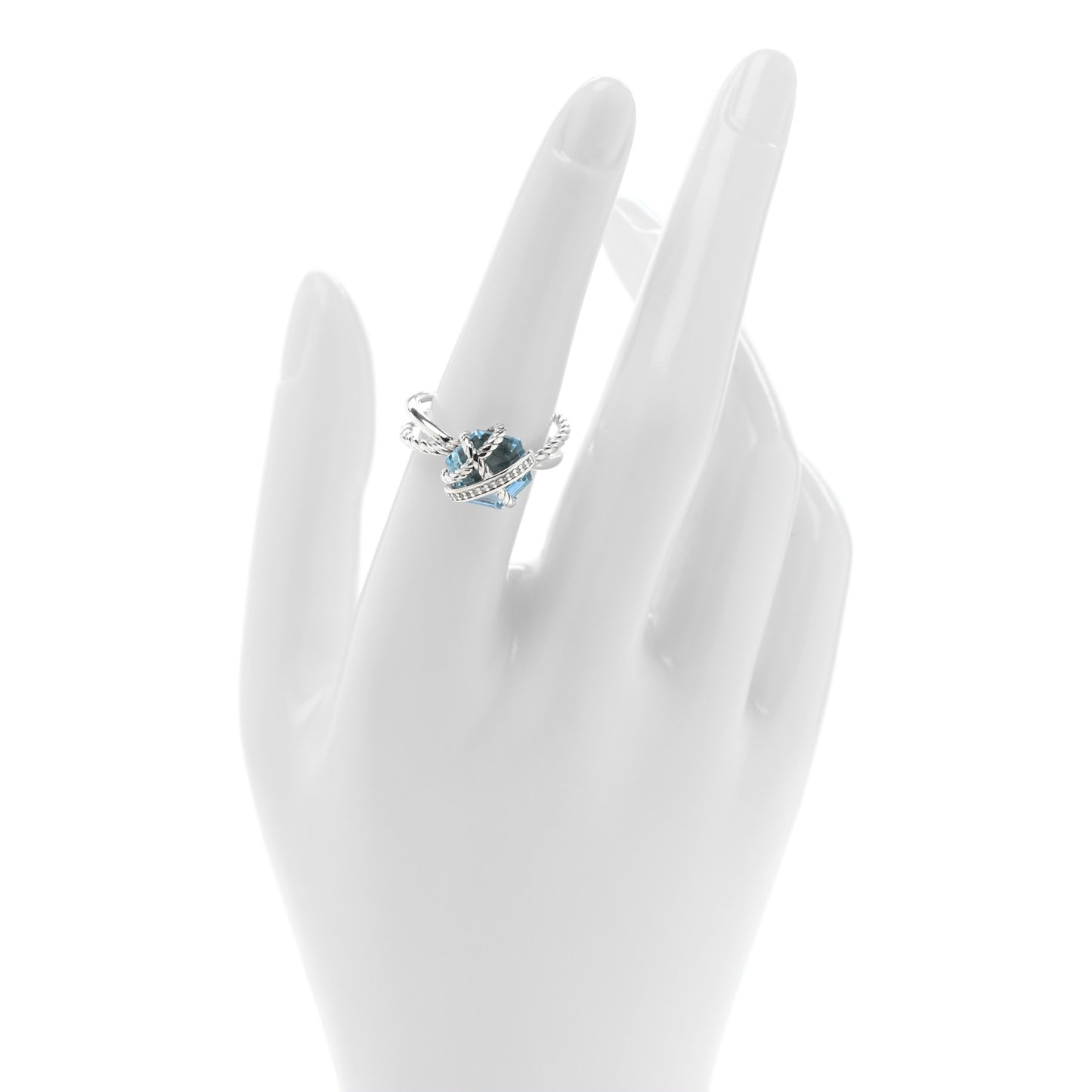 Sterling Silver Diamond Blue Topaz 10mm Cable Wrap Ring 54 6.75