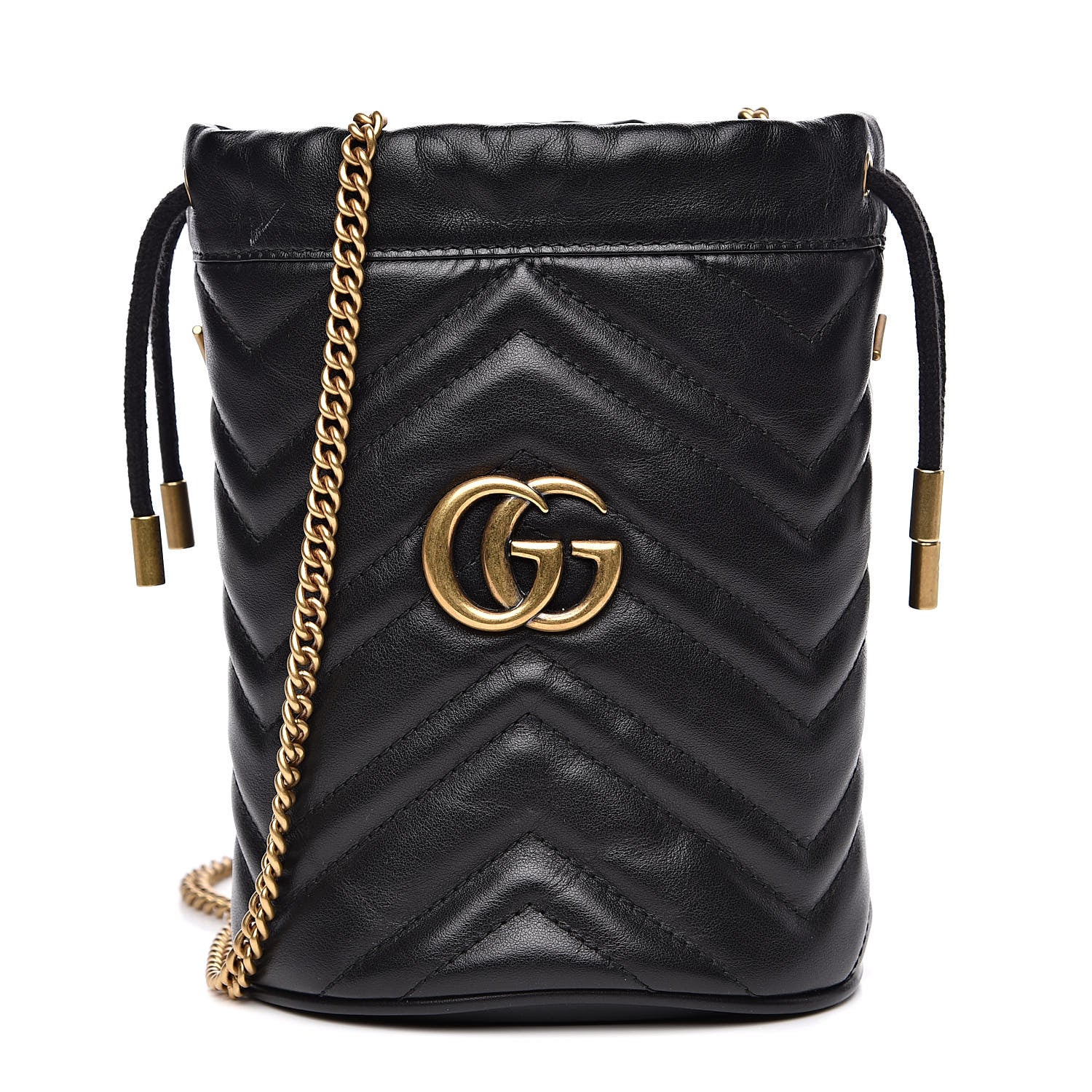Gucci Calfskin Matelasse Mini GG Marmont 2.0 Bucket Bag Black 1 of 12