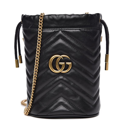Gucci Calfskin Matelasse Mini GG Marmont 2.0 Bucket Bag Black 1 of 12