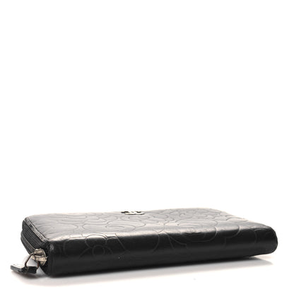 Chanel Lambskin Camellia Embossed Large Zip Around Gusset Wallet Black 4 of 11