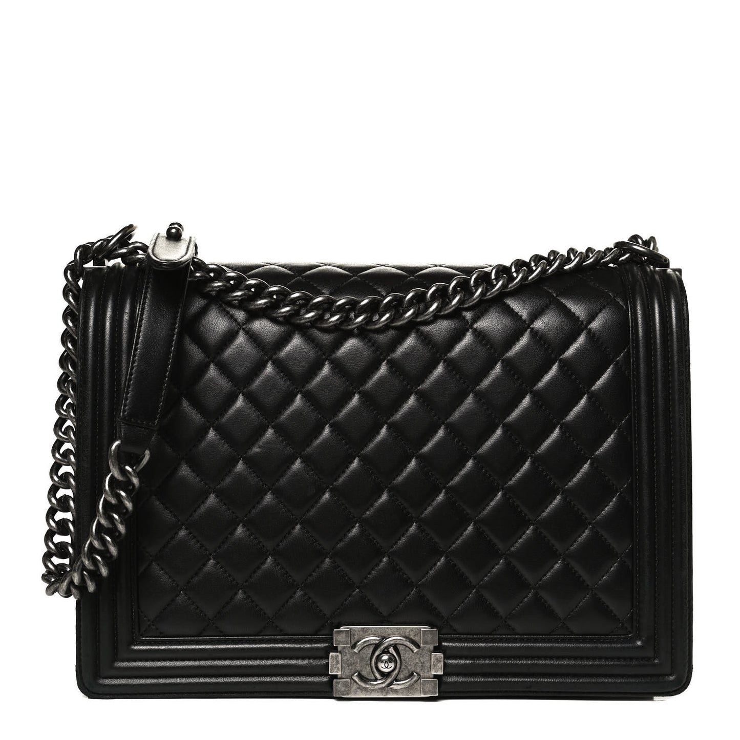 Lambskin Quilted Large Boy Flap Black
