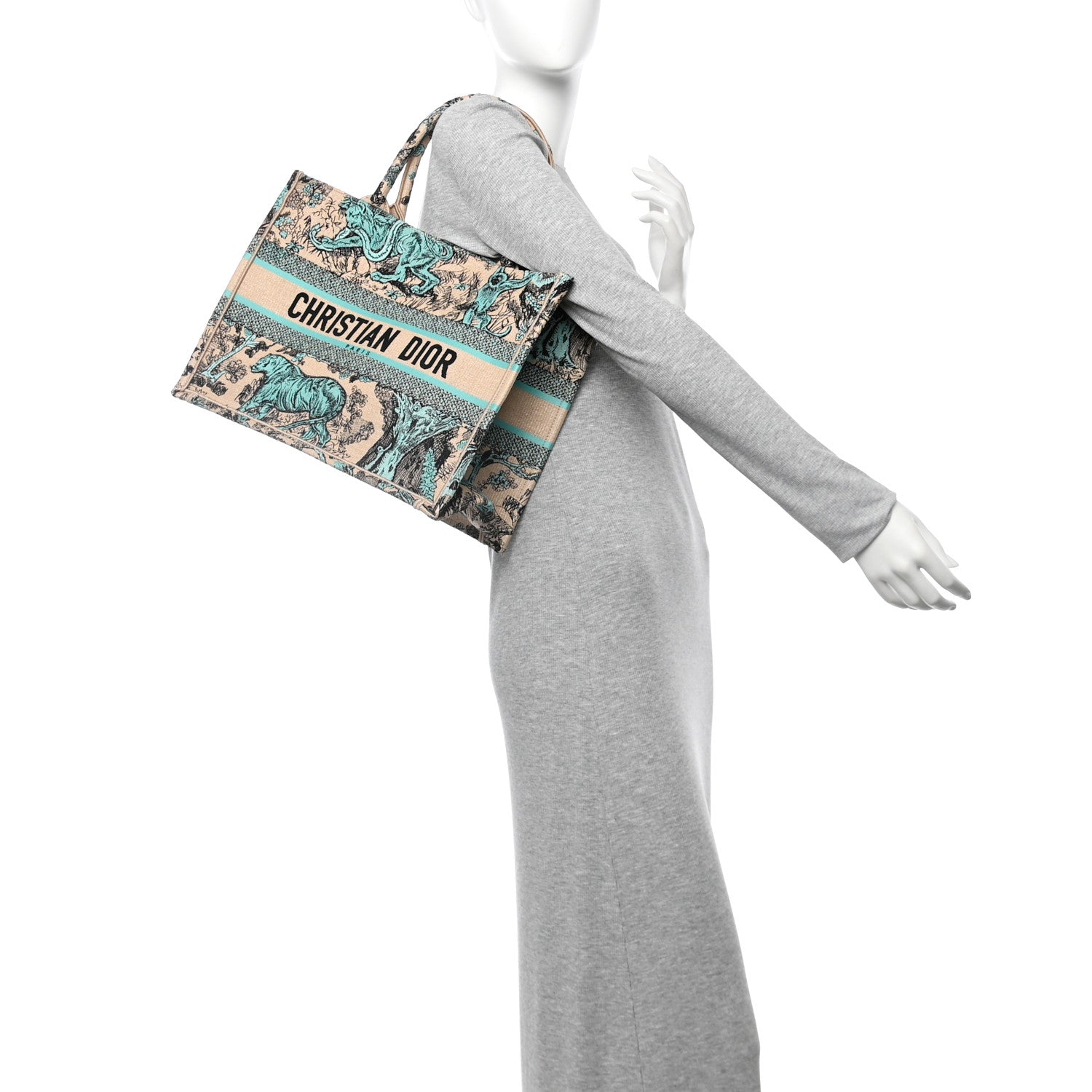 Christian Dior Raffia Embroidered Dioriviera Medium Book Tote Aquamarina 2 of 10