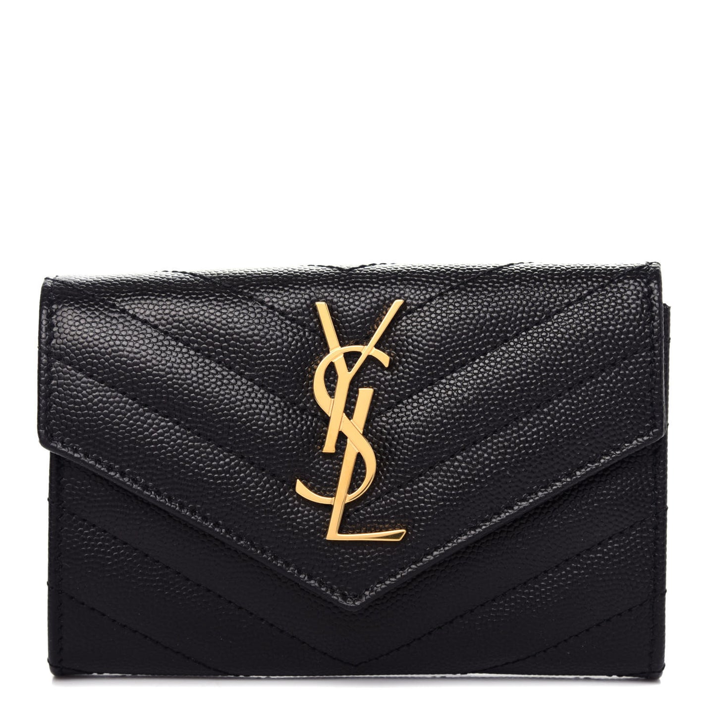 Grain De Poudre Matelasse Chevron Small Monogram Envelope Wallet Black