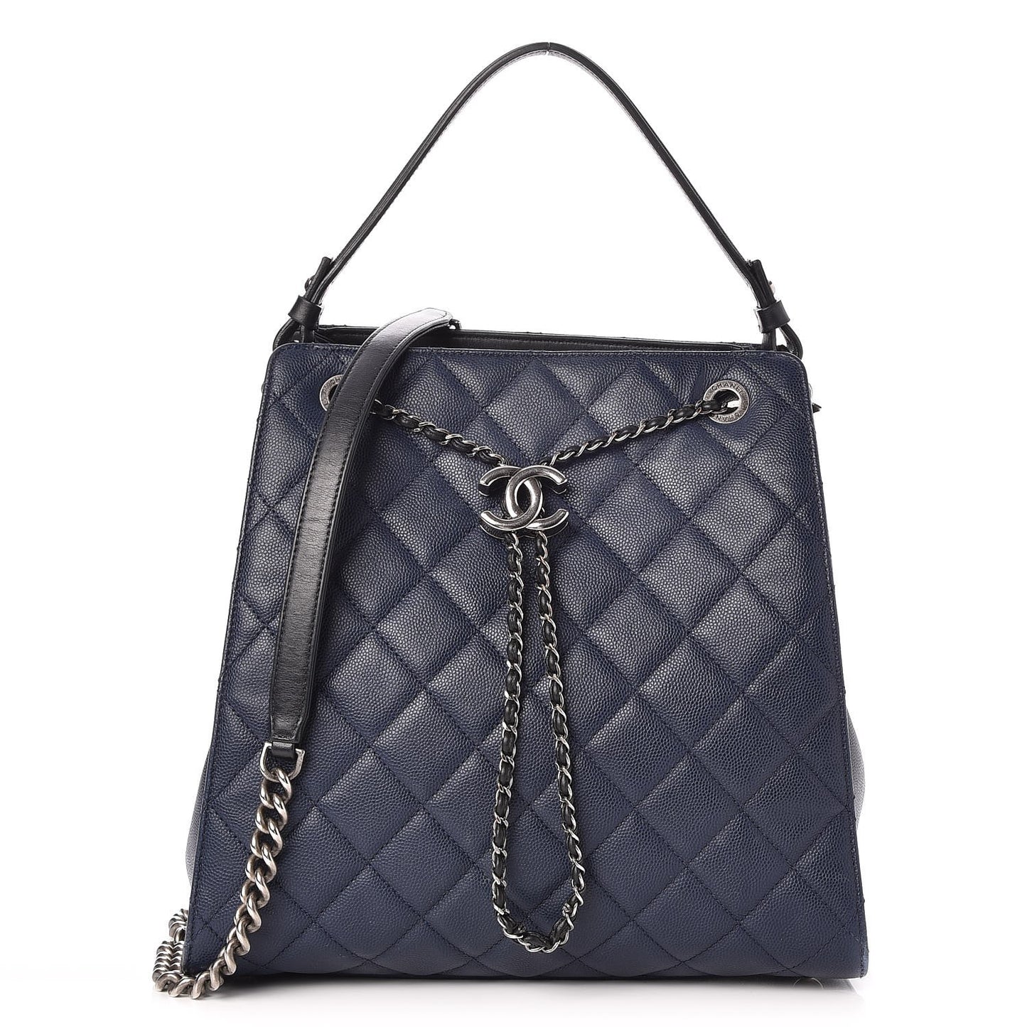 Caviar Quilted Medium CC Bucket Bag Dark Blue