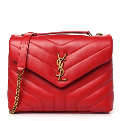Saint Laurent SAINT LAURENT Calfskin Y Quilted Monogram Loulou Chain Satchel Red 1 of 9