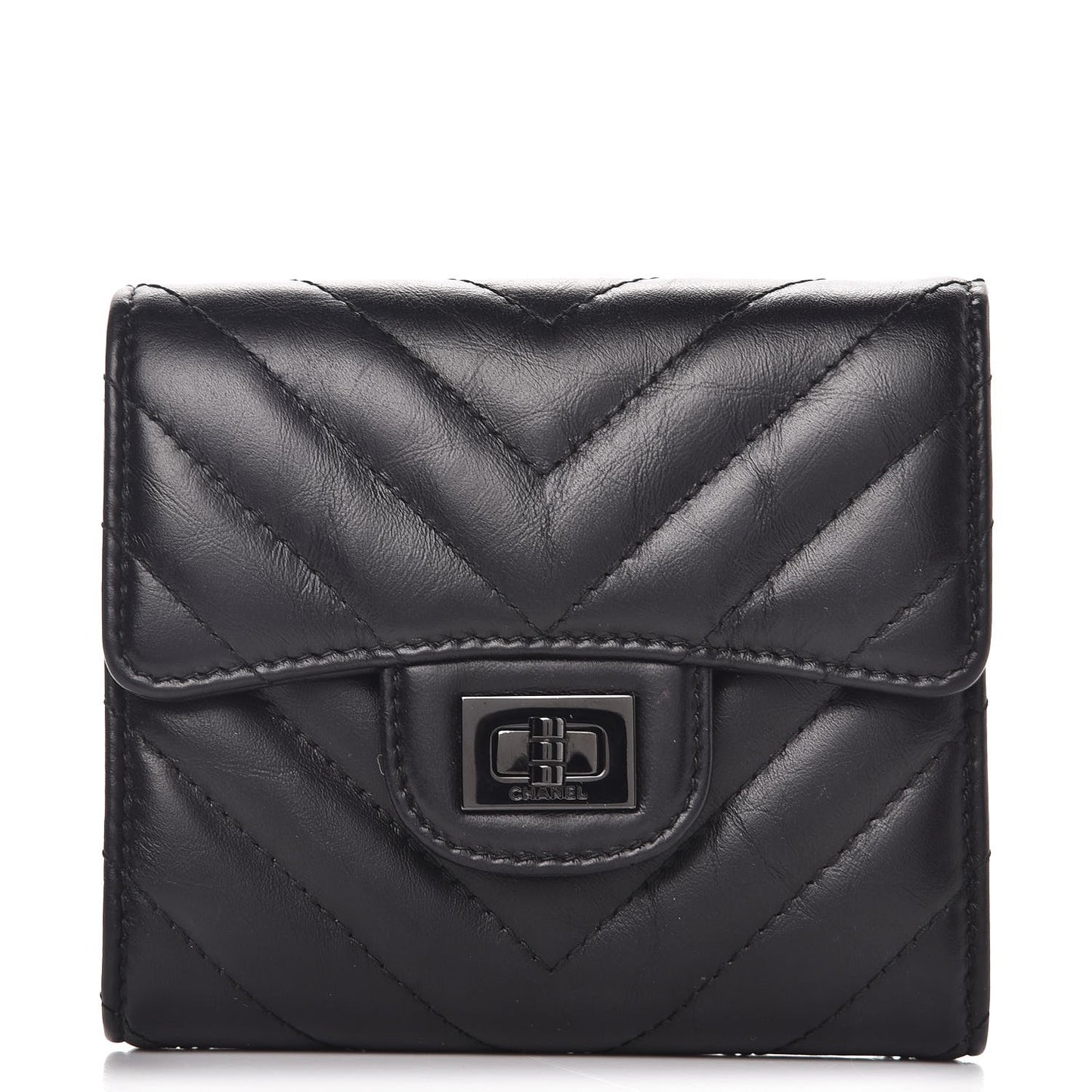 Aged Calfskin Chevron Quilted Reissue Compact Wallet So Black