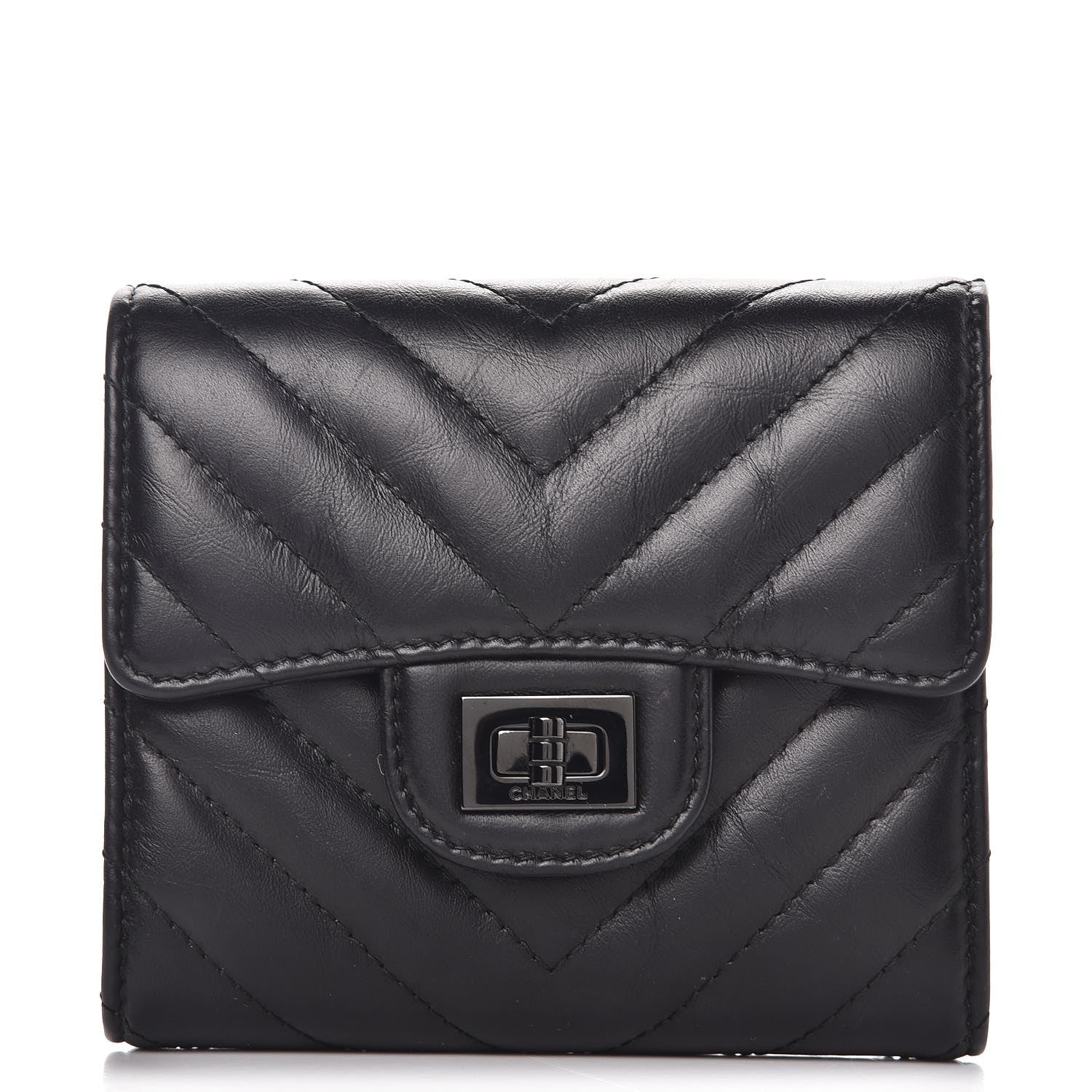 Chanel Aged Calfskin Chevron Quilted Reissue Compact Wallet So Black 1 of 9