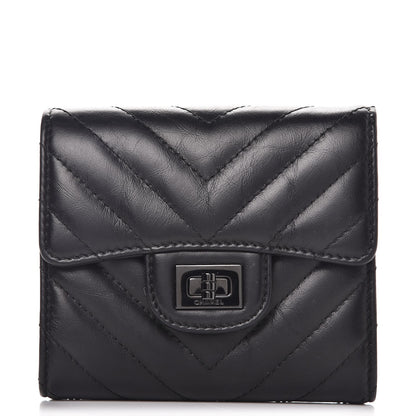 Chanel Aged Calfskin Chevron Quilted Reissue Compact Wallet So Black 1 of 9