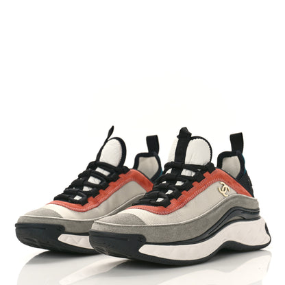 Chanel Fabric Suede CC Sneakers 36 White Light Grey Pink 3 of 10