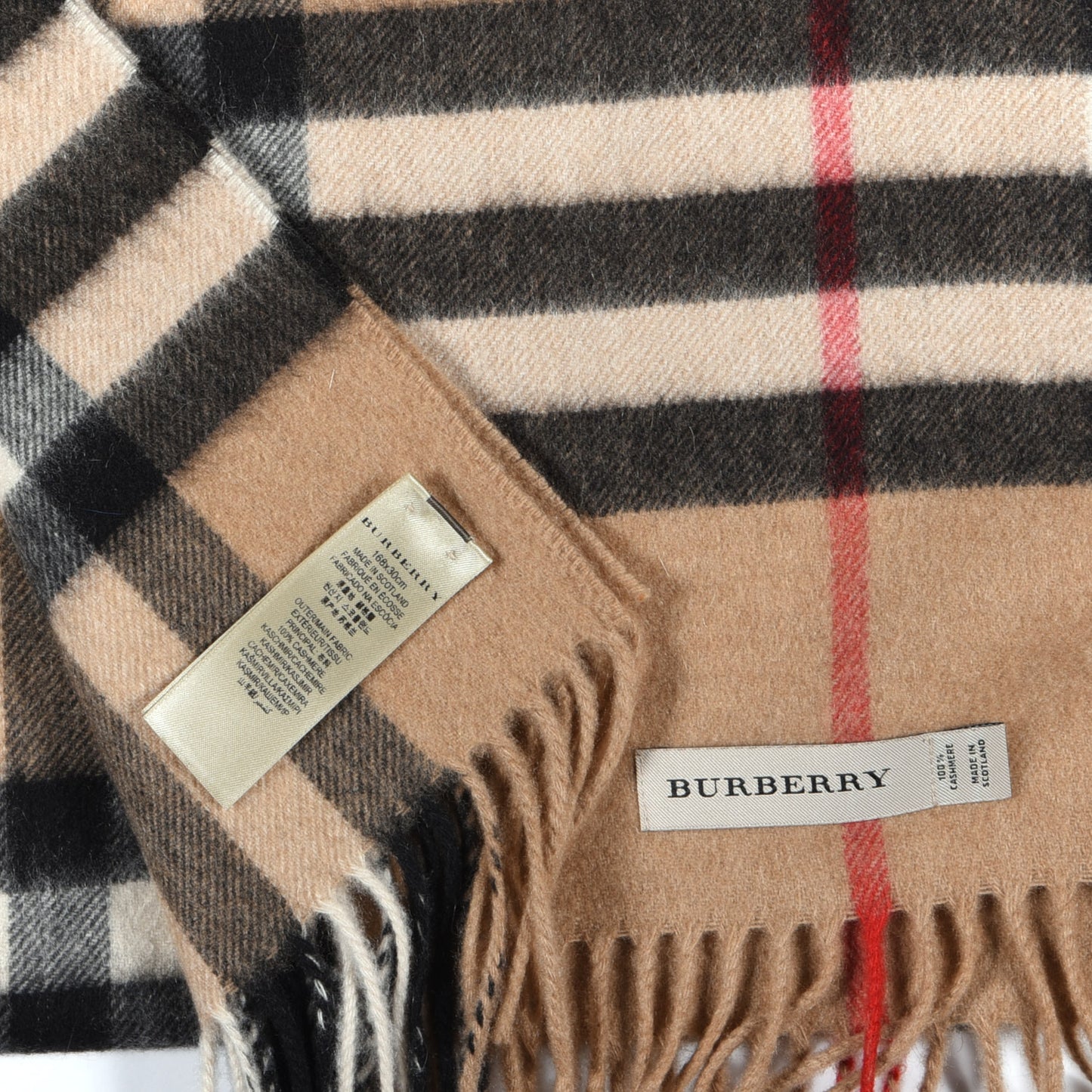 Cashmere Giant Heritage Check Fringe Scarf Camel