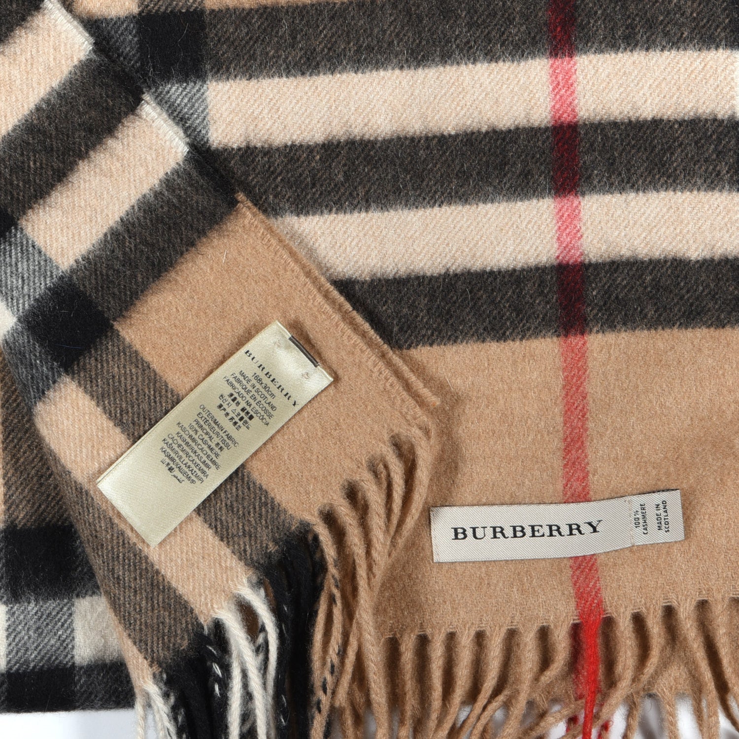 Burberry Cashmere Giant Heritage Check Fringe Scarf Camel 4 of 4
