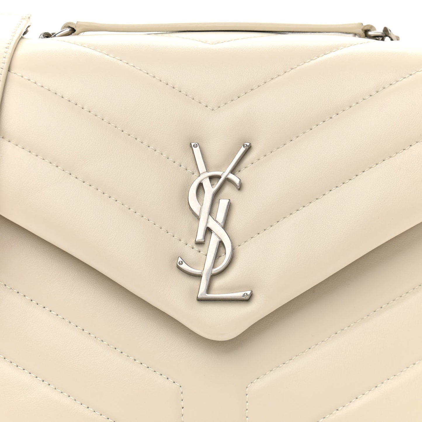 Calfskin Y Quilted Monogram Small Loulou Chain Satchel Ivory