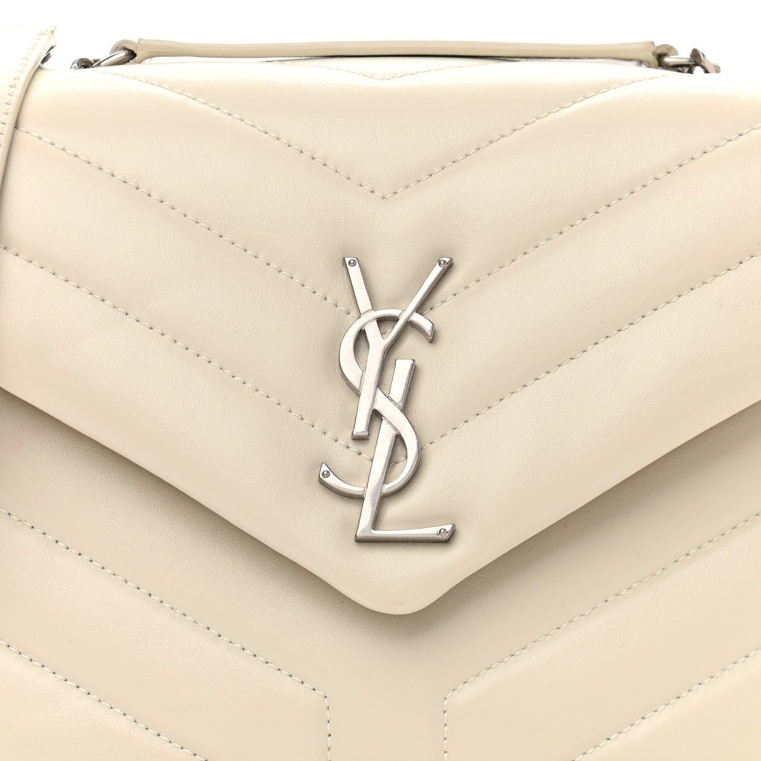 Saint Laurent Calfskin Y Quilted Monogram Small Loulou Chain Satchel Ivory 9 of 11