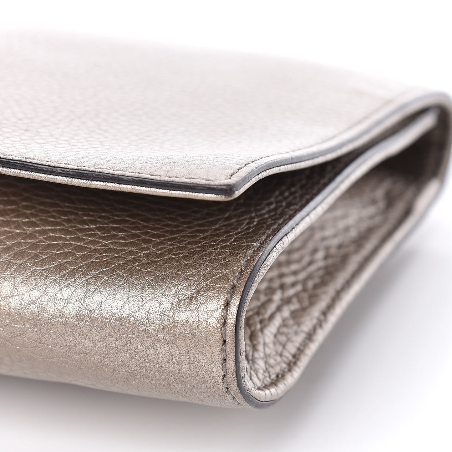 Metallic Pebbled Calfskin Medium Soho Clutch Golden Beige